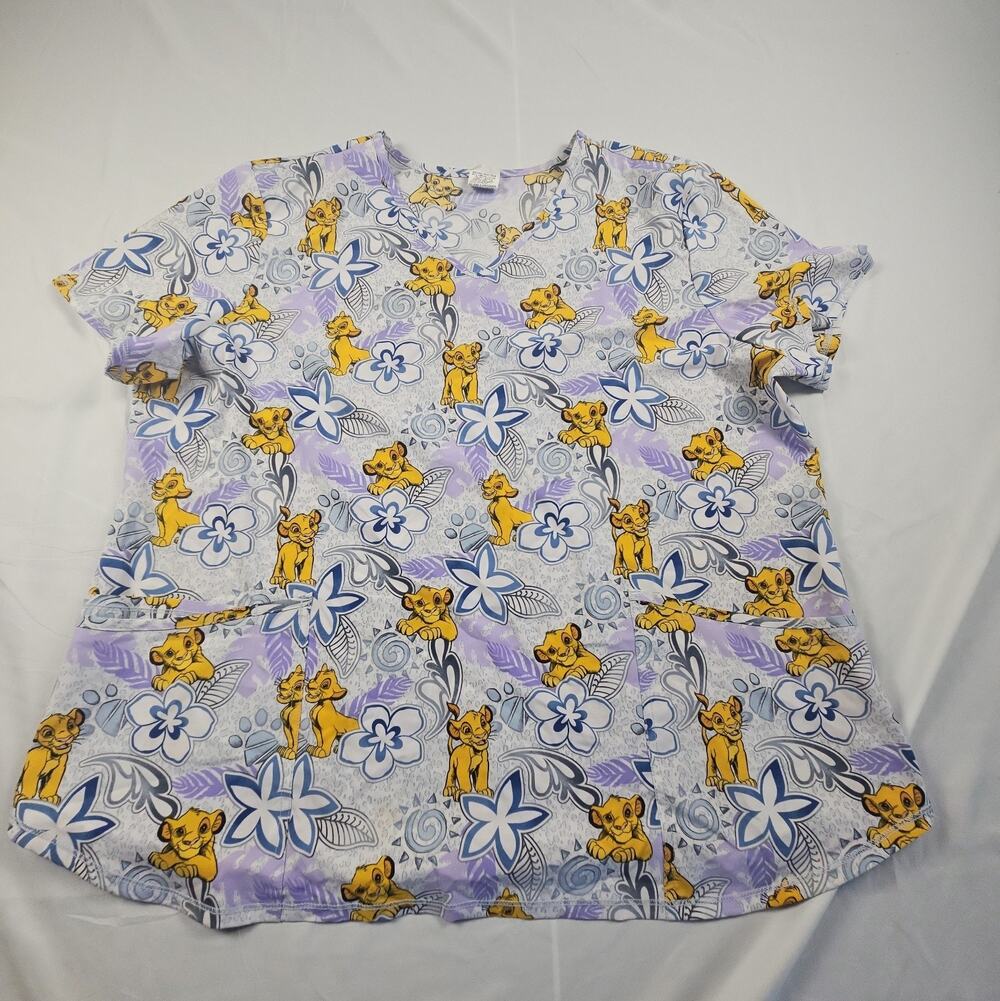 Womens Size 2XL Disney Medical Scrub Top Lion King Polyester Spandex